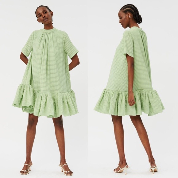 STINE GOYA Wendy Striped Ruffle Hem Dress in Sage Green - Picture 3 of 9